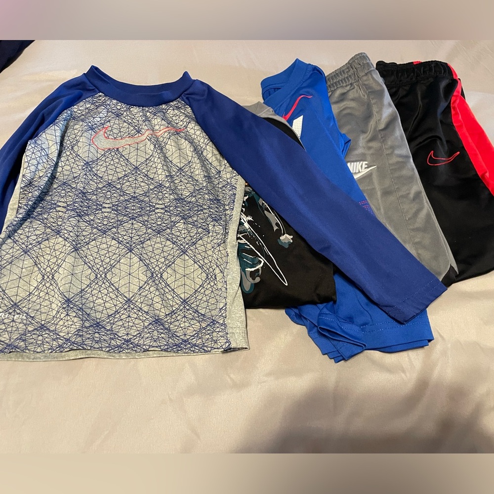 Nike boys size 6 lot 3 long sleeve shirts, 2 sweat pants